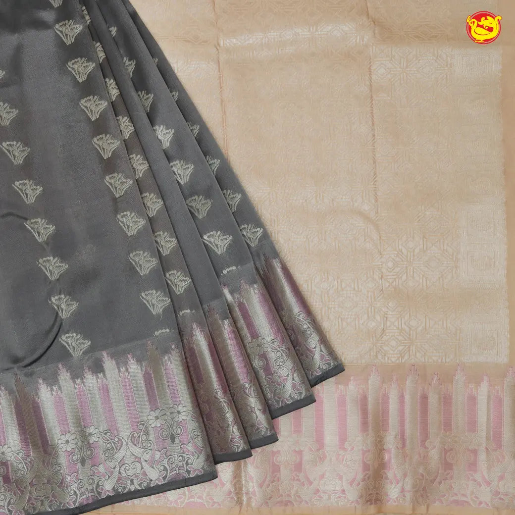 Dark Gray with Sandal Soft Silk Saree
