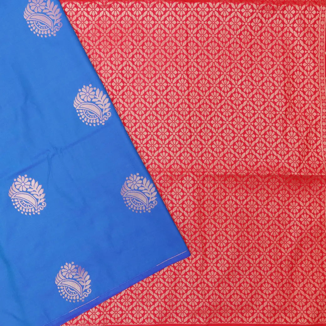 BLUE with REDSoft Silk Saree