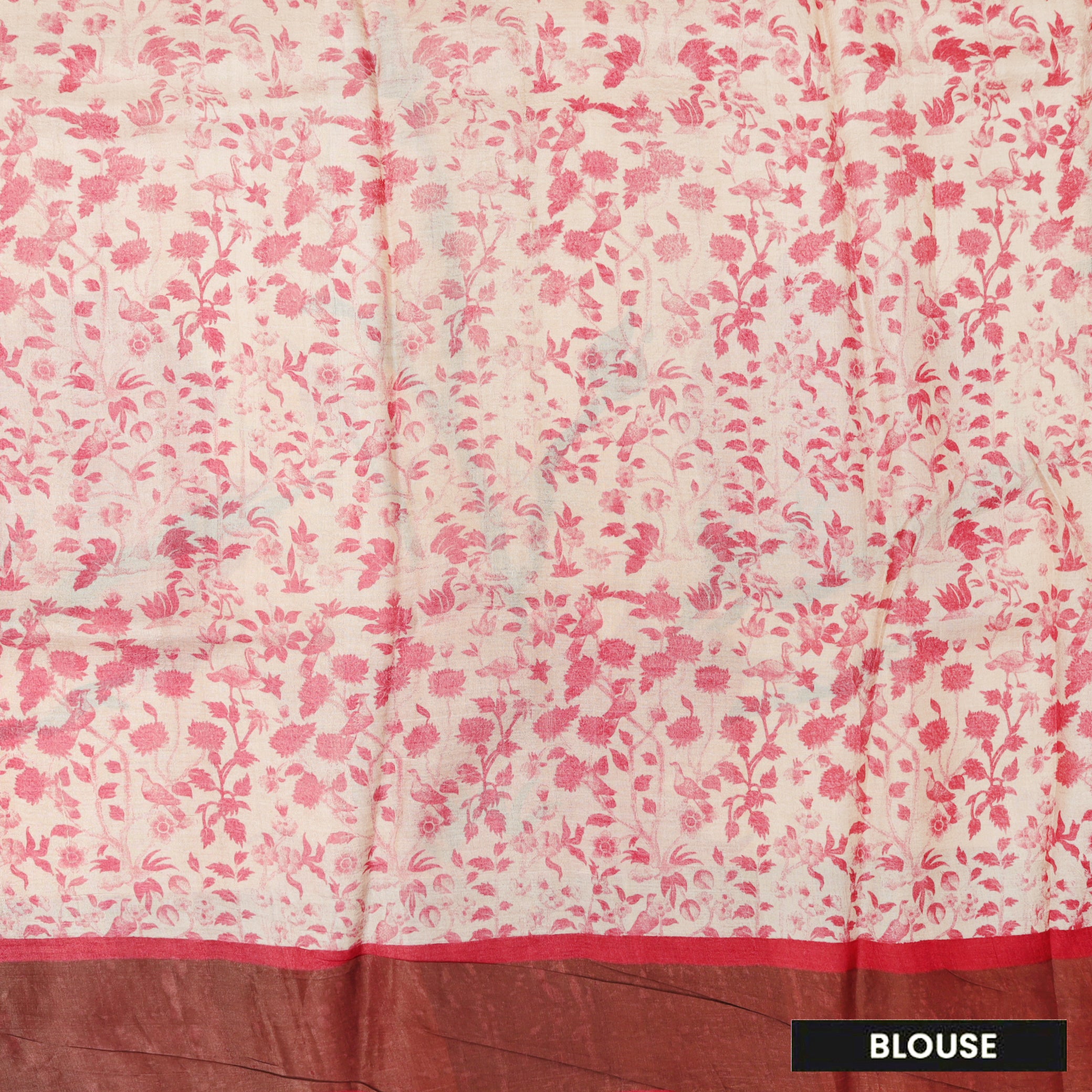 Pure Tussar Silk Saree Sandal and Red Shade With Floral Design and Painted Prints and Zari Woven Border