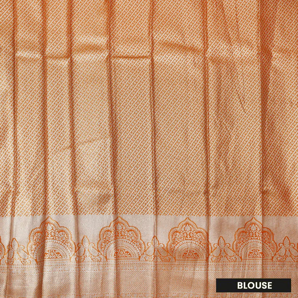 Warm Grey with Orange Floral Design Tissue Silk Saree