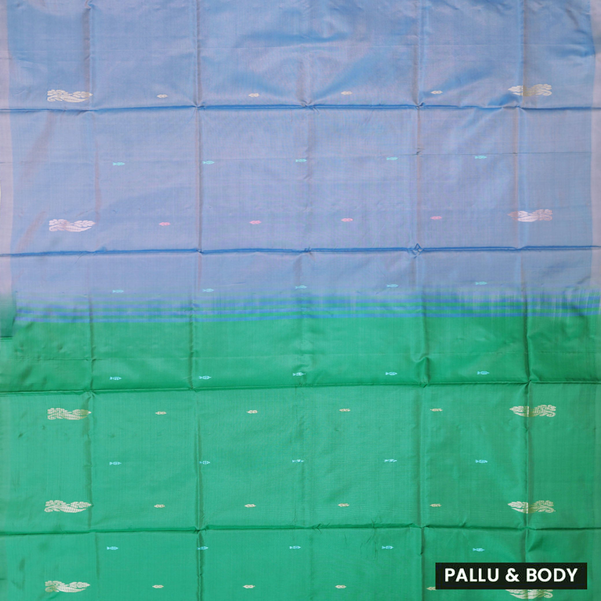 Blue With Green Pallu Banana Pith Saree With Running Blouse