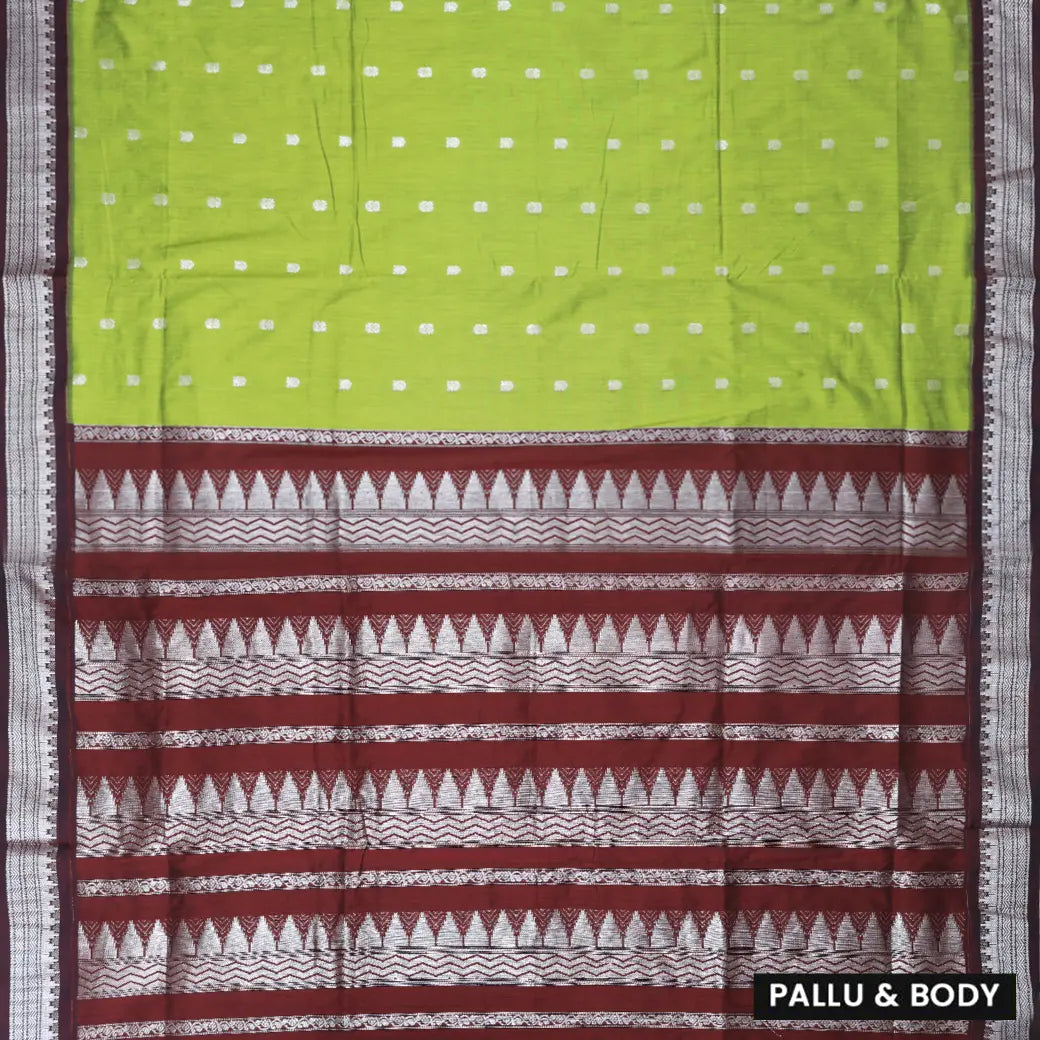 Lime Green With Maroon Premium Quality Kalyani Cotton Saree