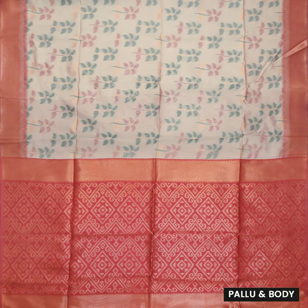 Light CreamWith Red Pochampally Semi Ikat Silk Saree