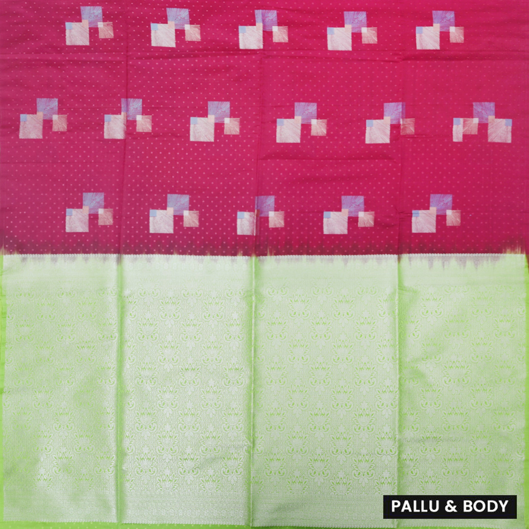 Pink With Lime Green Soft Silk Saree