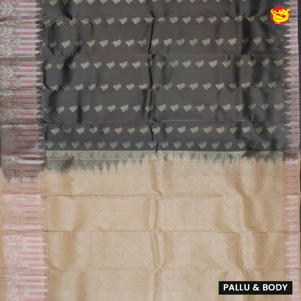 Dark Gray with Sandal Soft Silk Saree