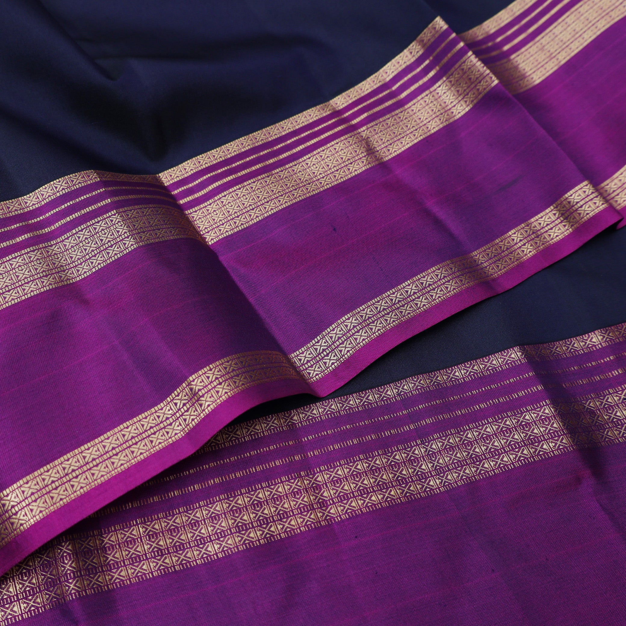 Ink Blue With Purple Gold Zari Yuvana Semi Soft Silk Saree