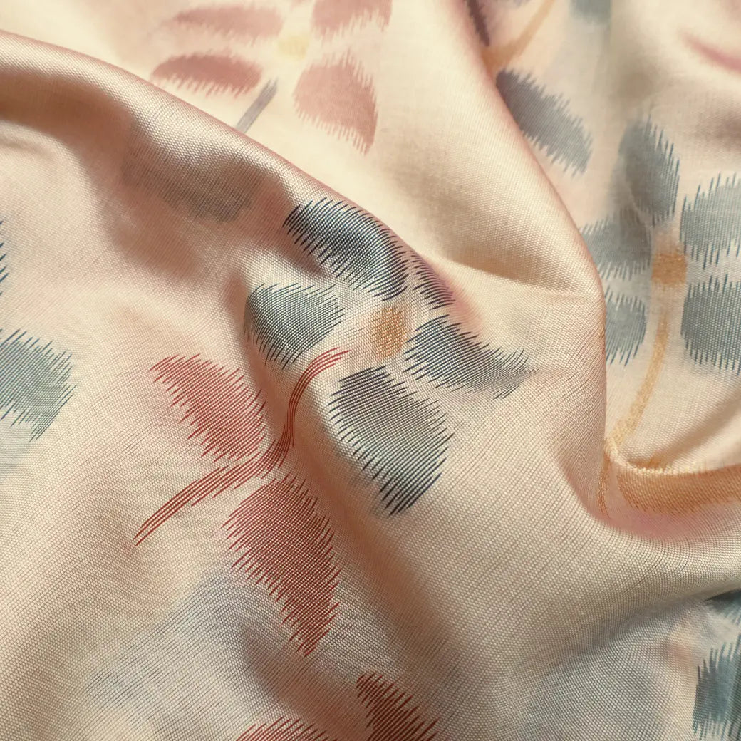 Light CreamWith Red Pochampally Semi Ikat Silk Saree