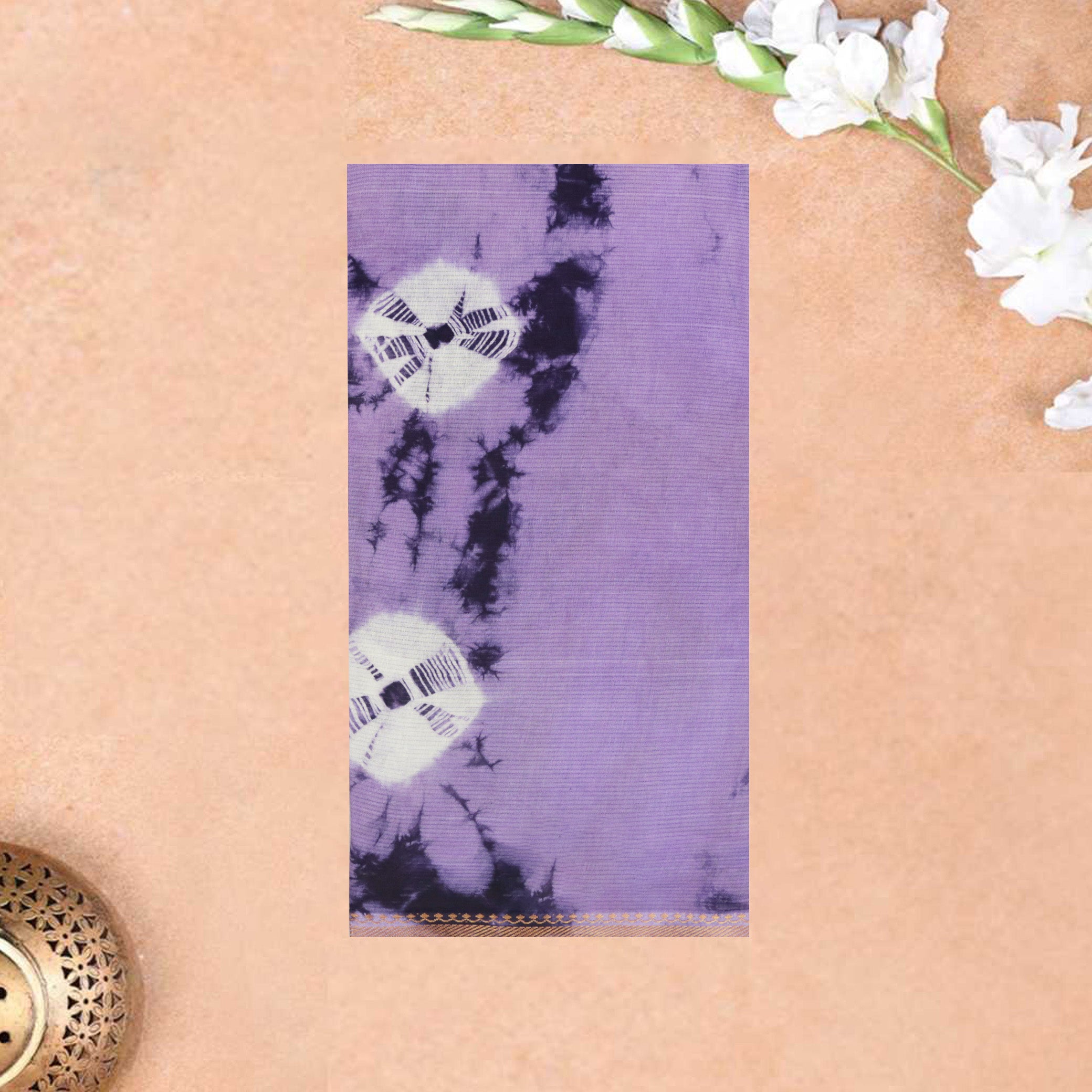 Baby Purple with White Sungudi Cotton Saree Without Blouse