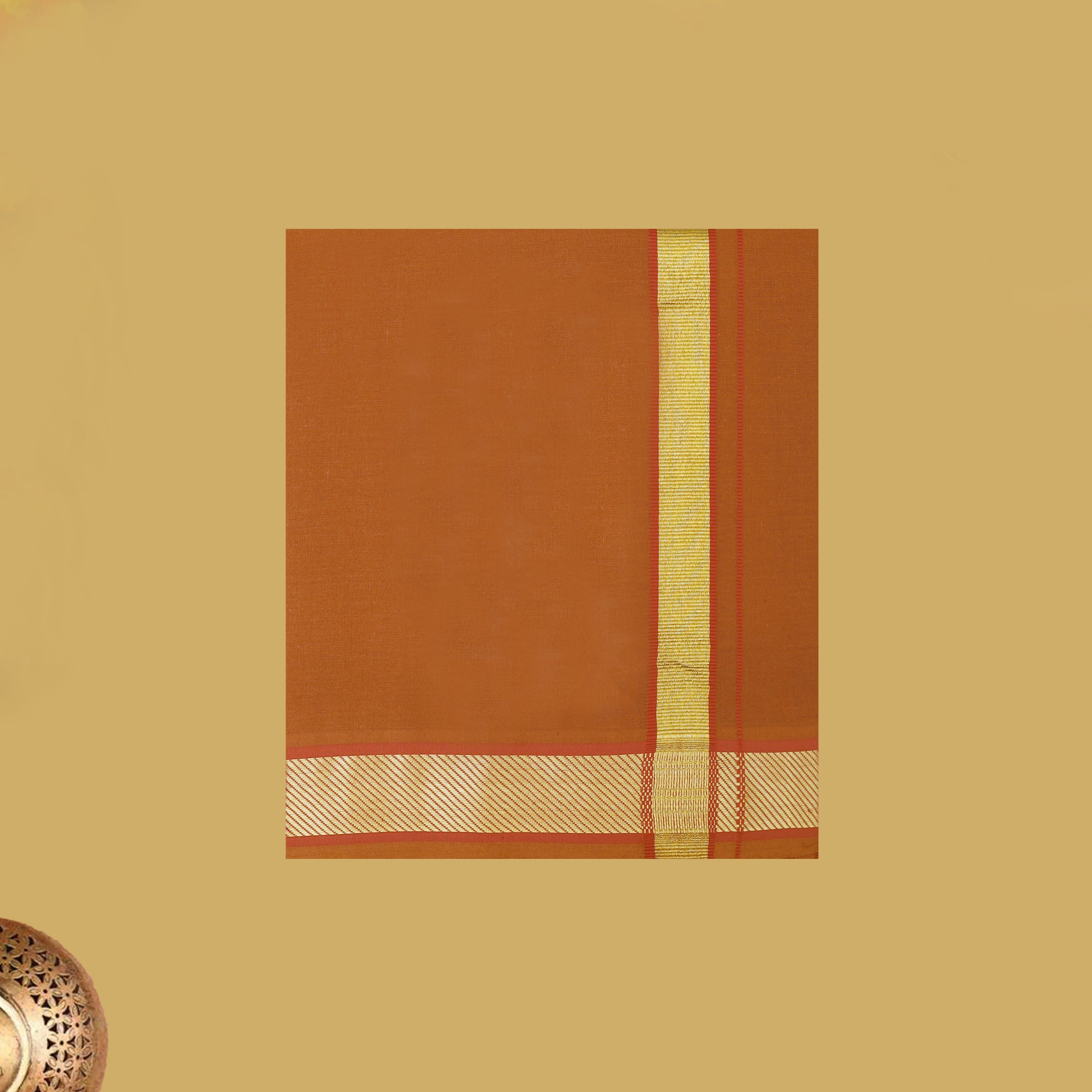 Orange with Gold Border Men's Dhoti