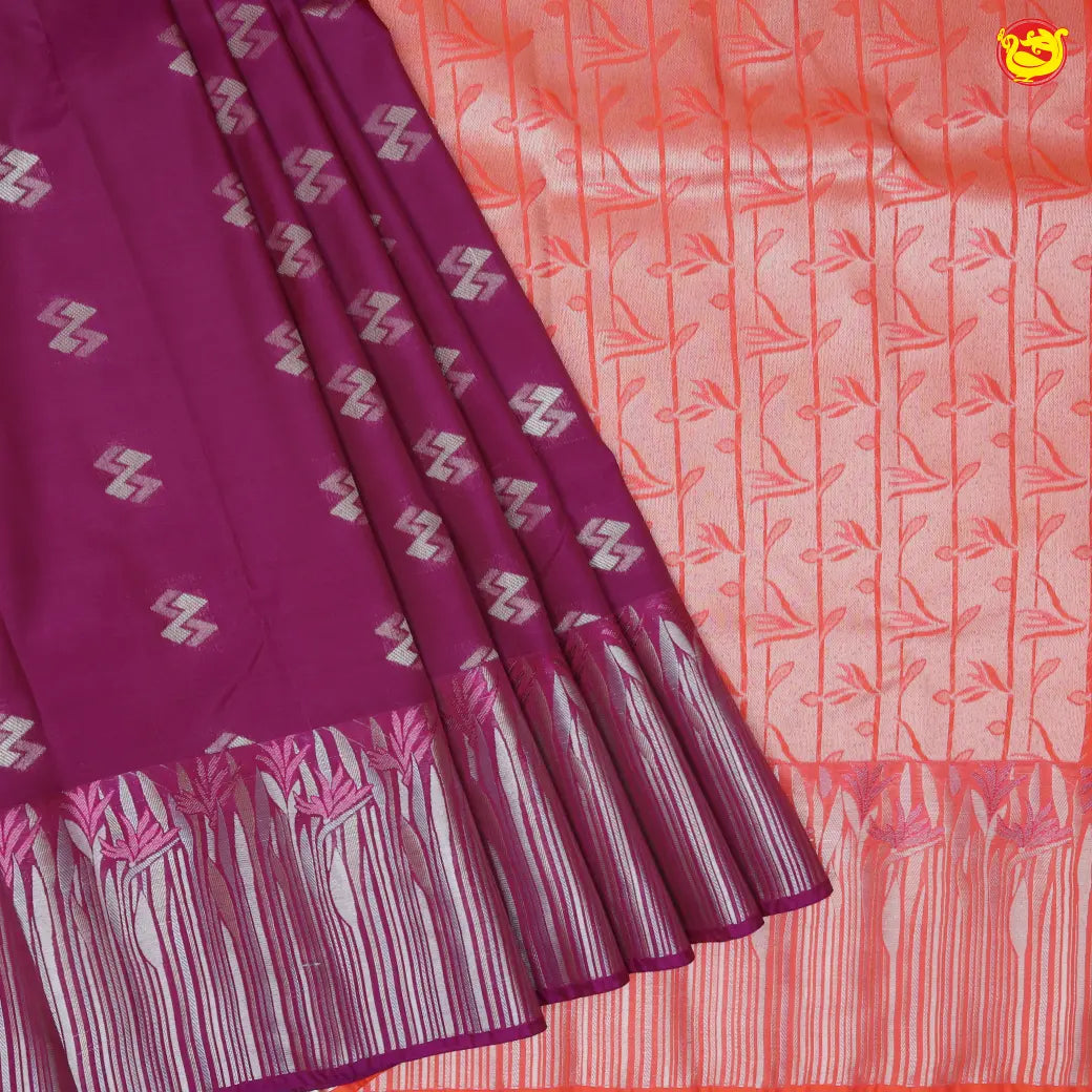 Purple with Orange Soft Silk Saree