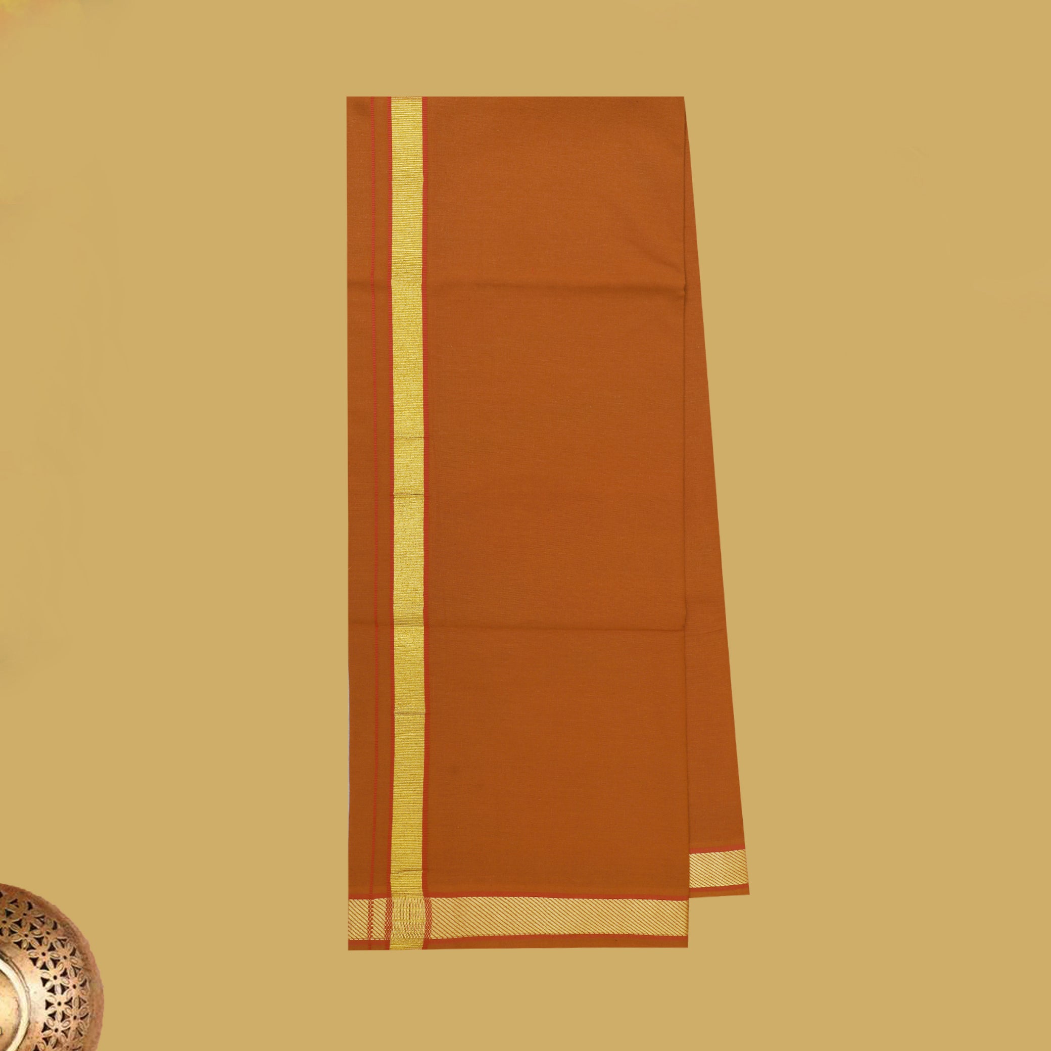 Orange with Gold Border Men's Dhoti