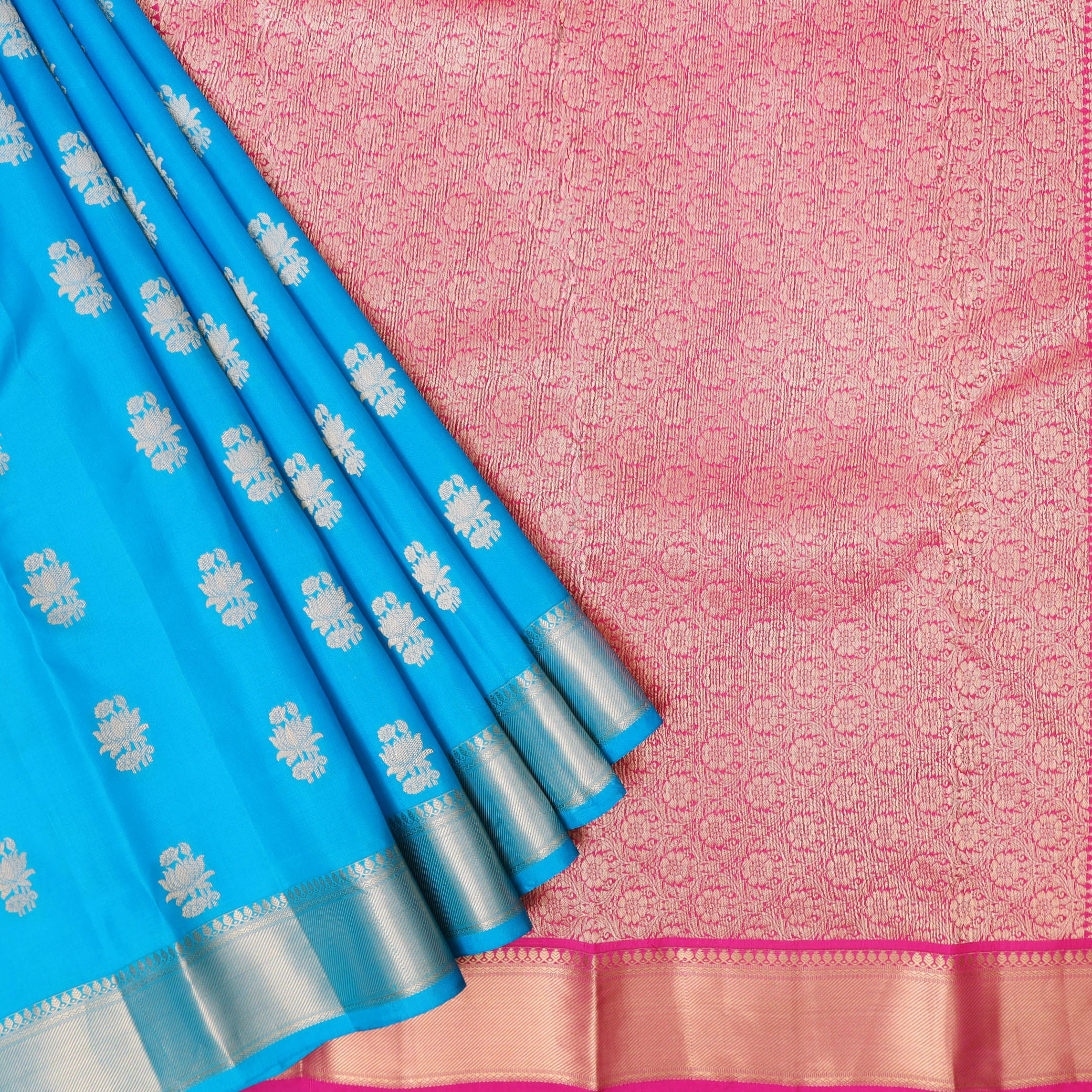Blue Colour Gold Zari Border Yuvana Semi Soft Silk Saree