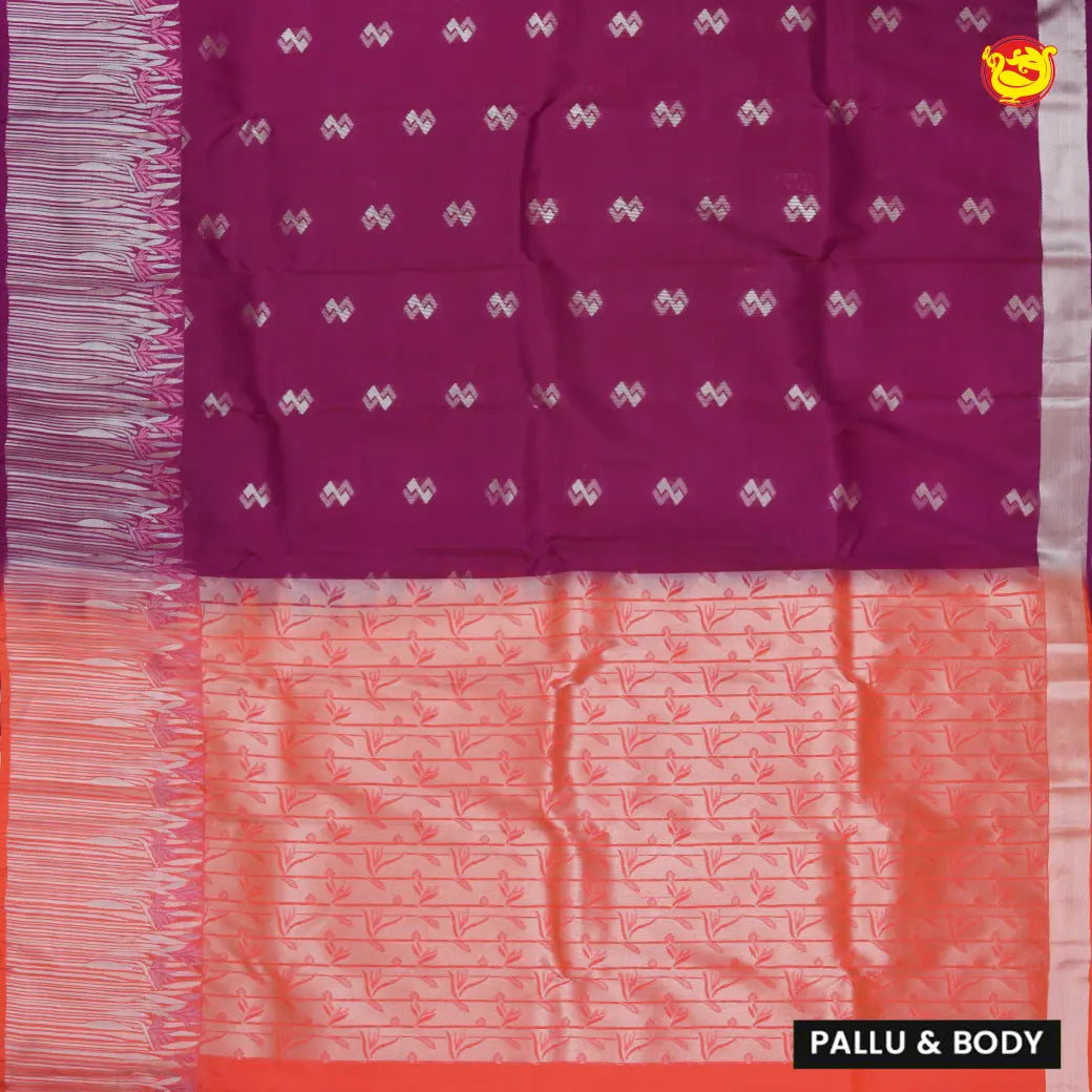 Purple with Orange Soft Silk Saree