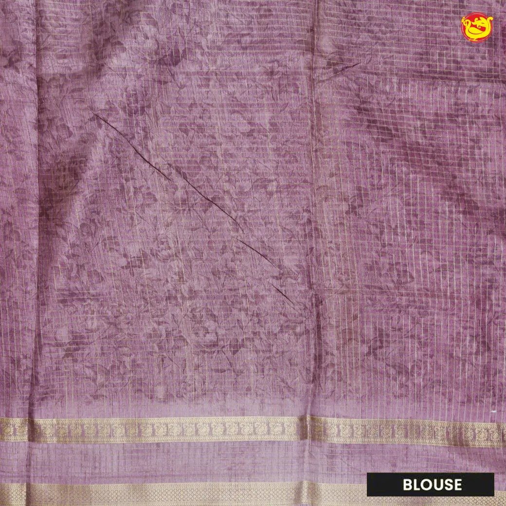 Purple with Dusty Lavender Floral Printed & Checked Semi Dola Silk Saree