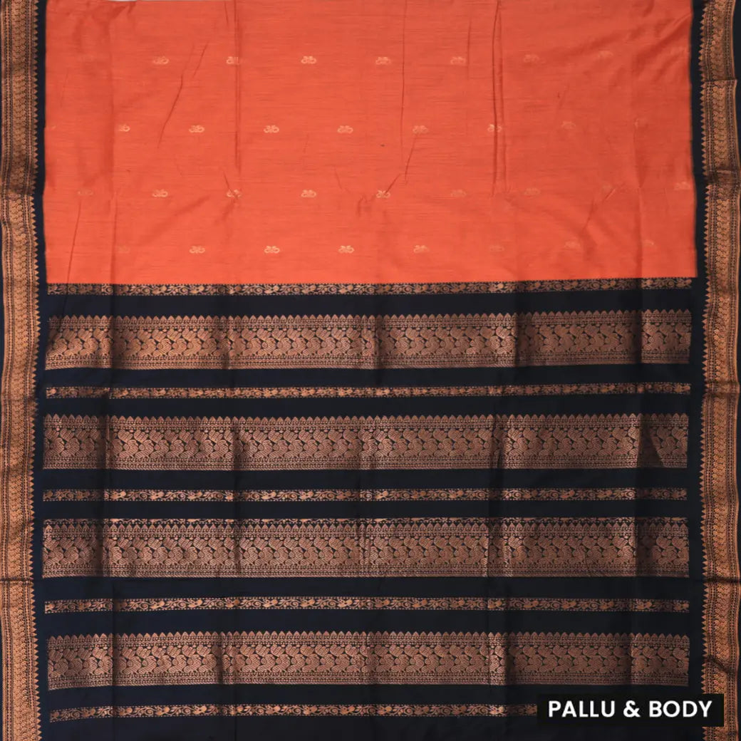 Orange With Black Premium Quality Kalyani Cotton Saree