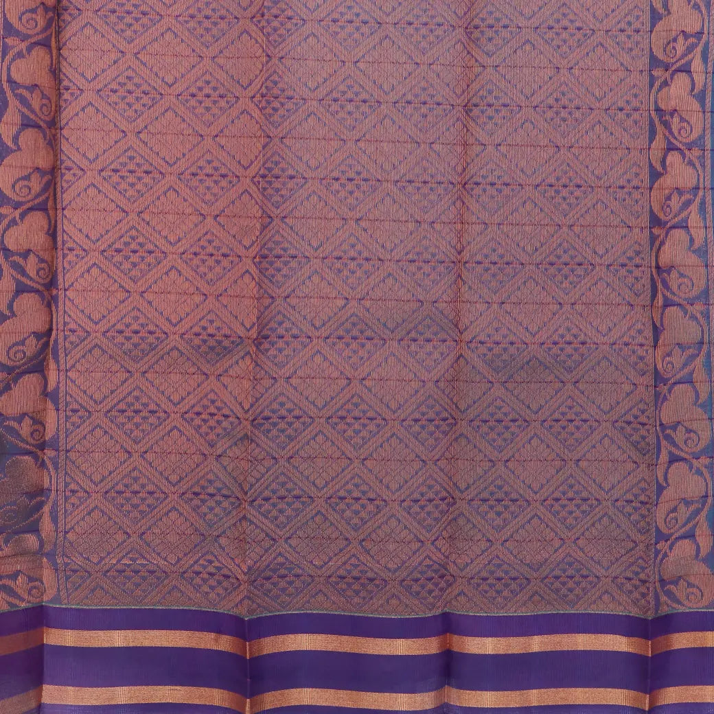 Green With Purple Checked Silk Cotton Saree