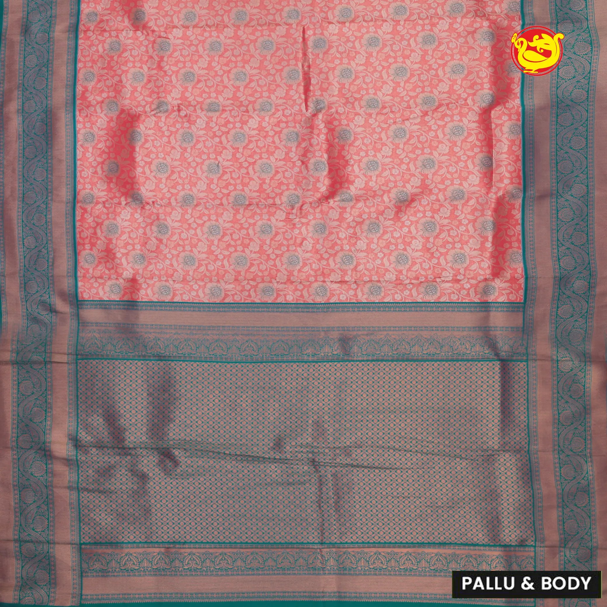 Red with Rama green Tissue Semi Silk Saree