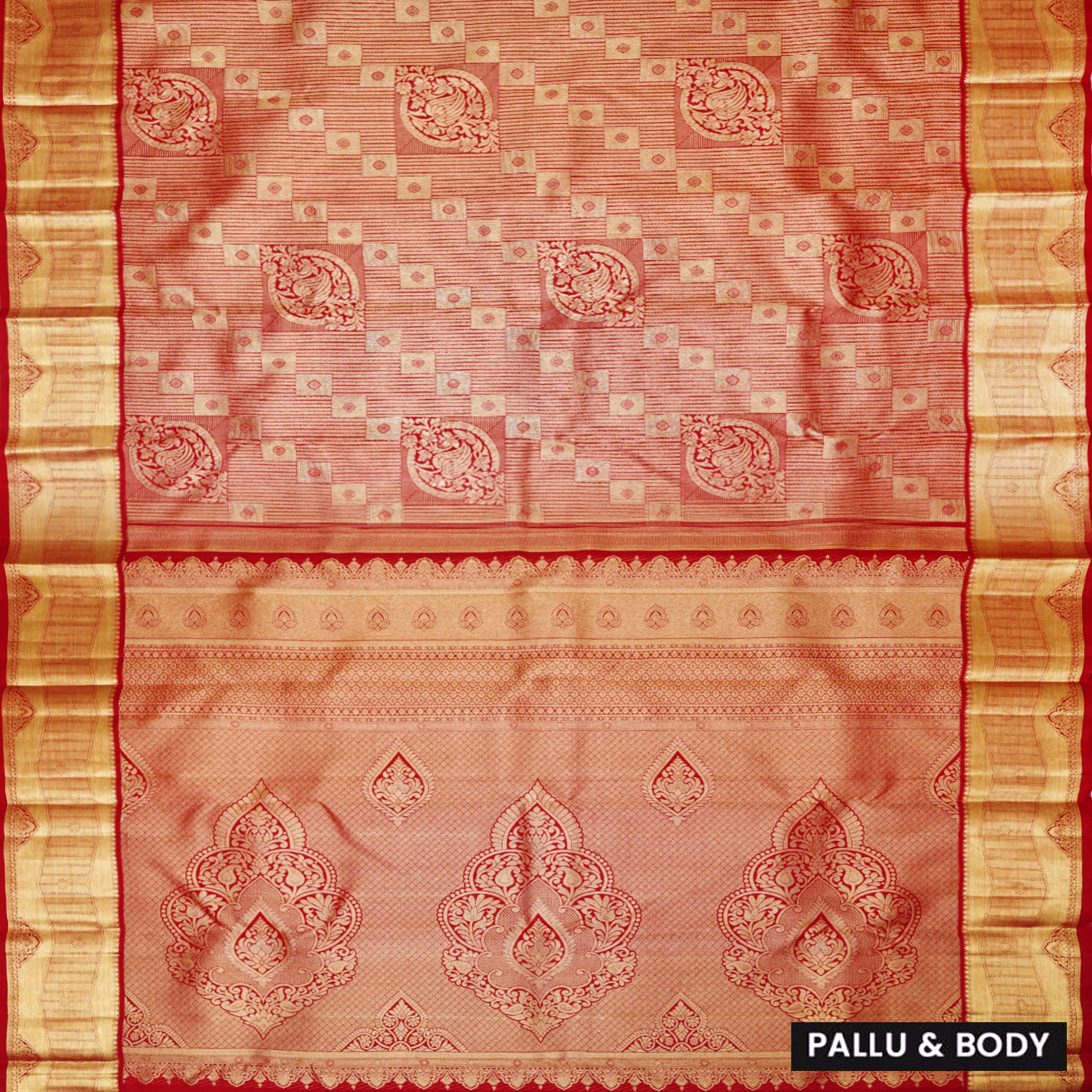 Red Color Golden Zari Border Wedding Silk Saree