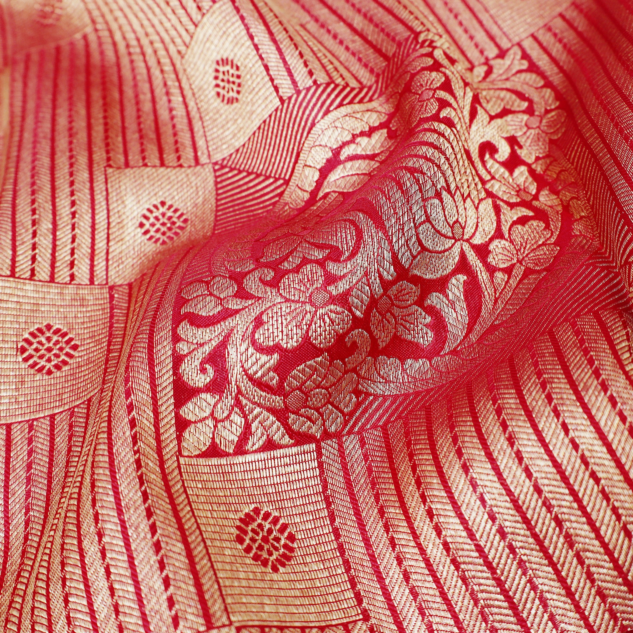 Red Color Golden Zari Border Wedding Silk Saree