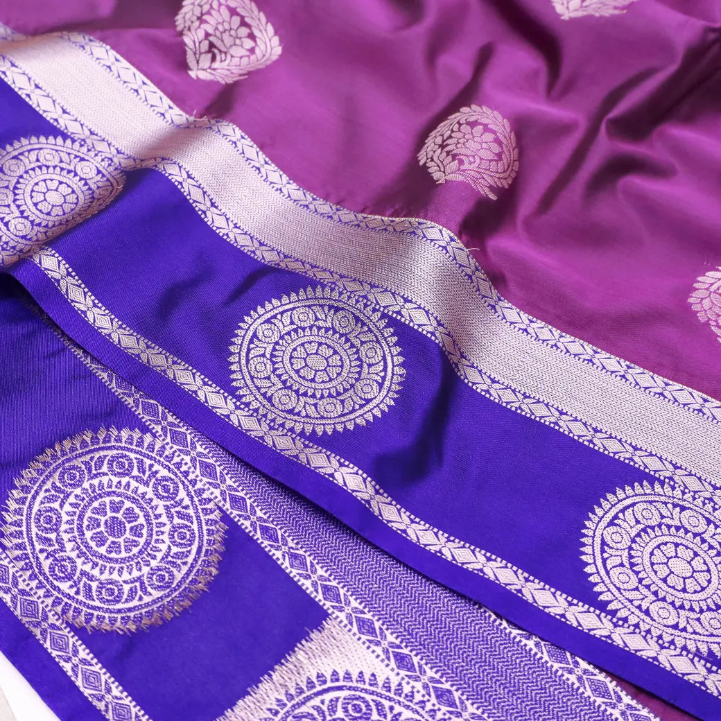 Purple with Dark Blue Soft Silk Saree