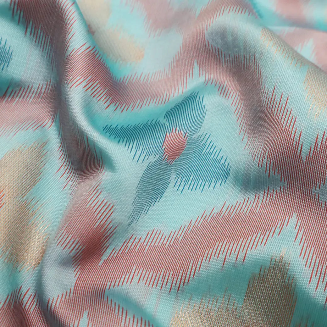 Cream Blue With Blue Pochampally Semi Ikat Silk Saree