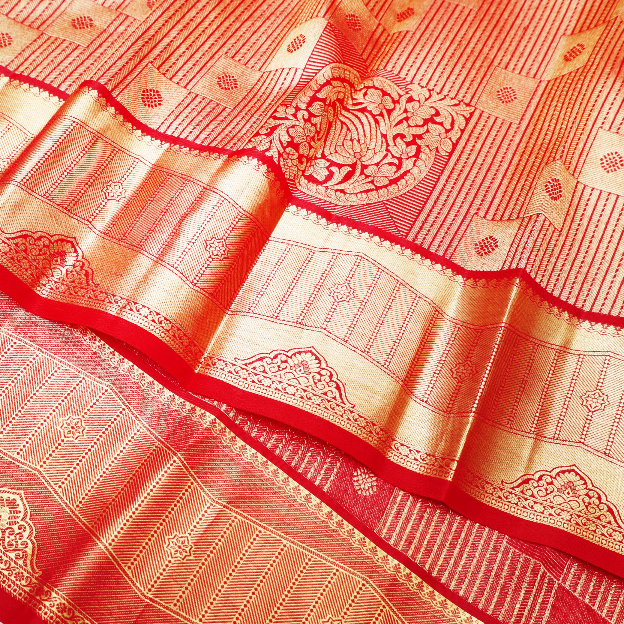 Red Color Golden Zari Border Wedding Silk Saree