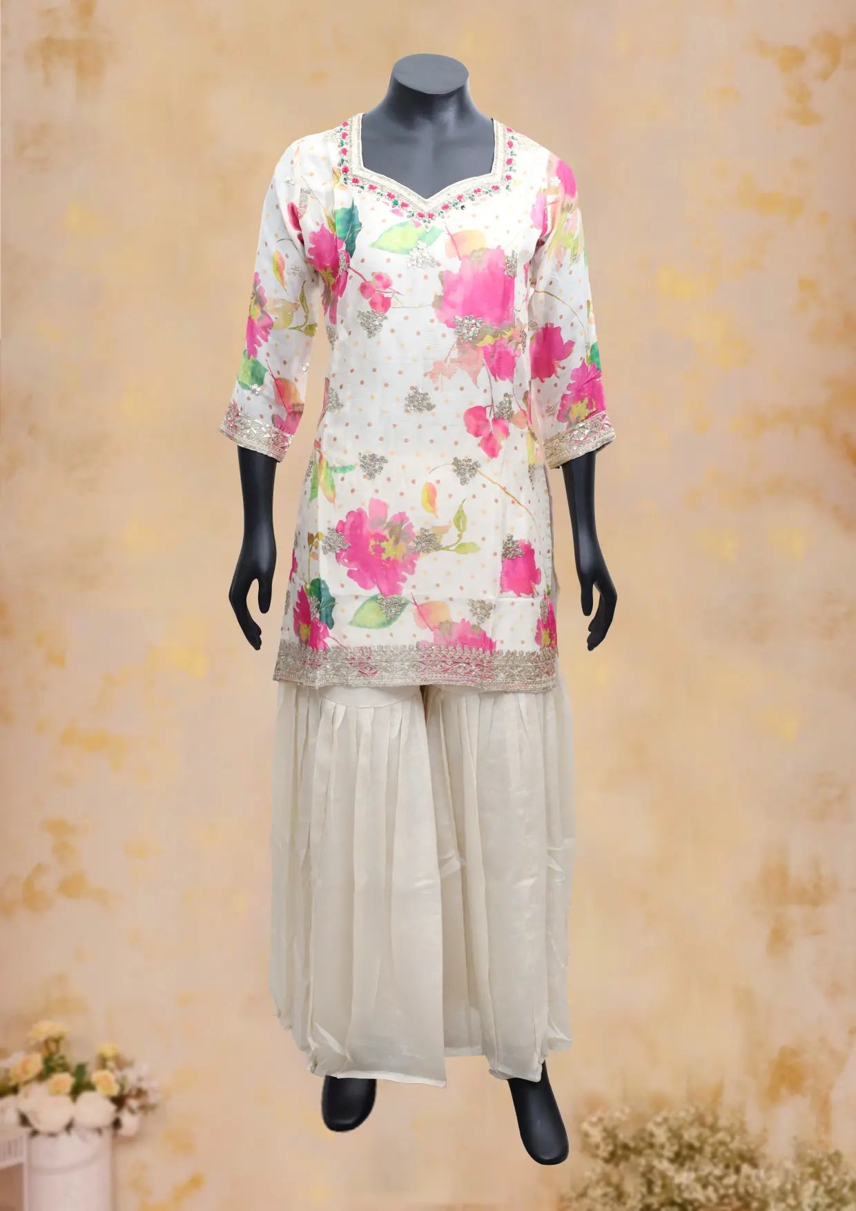 White Ladies Branded Readymade Sharara set