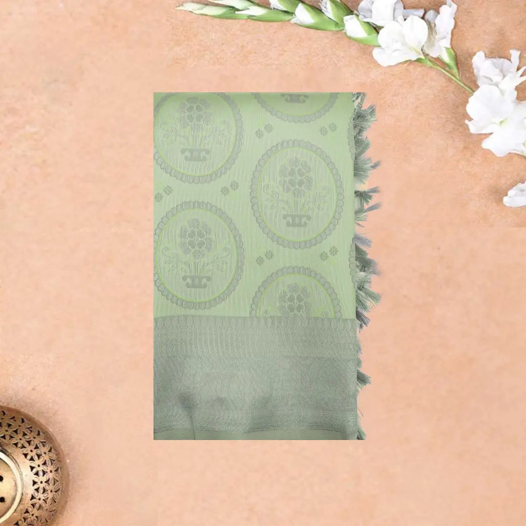 Light Green with Gray Litchi Silk Saree