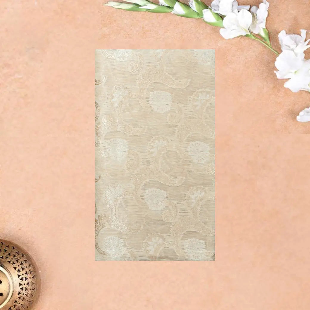 LIGHT CREAM WITH WHITE FLORAL GOLD COLOR JERRY LINEN JACQUARD SAREES