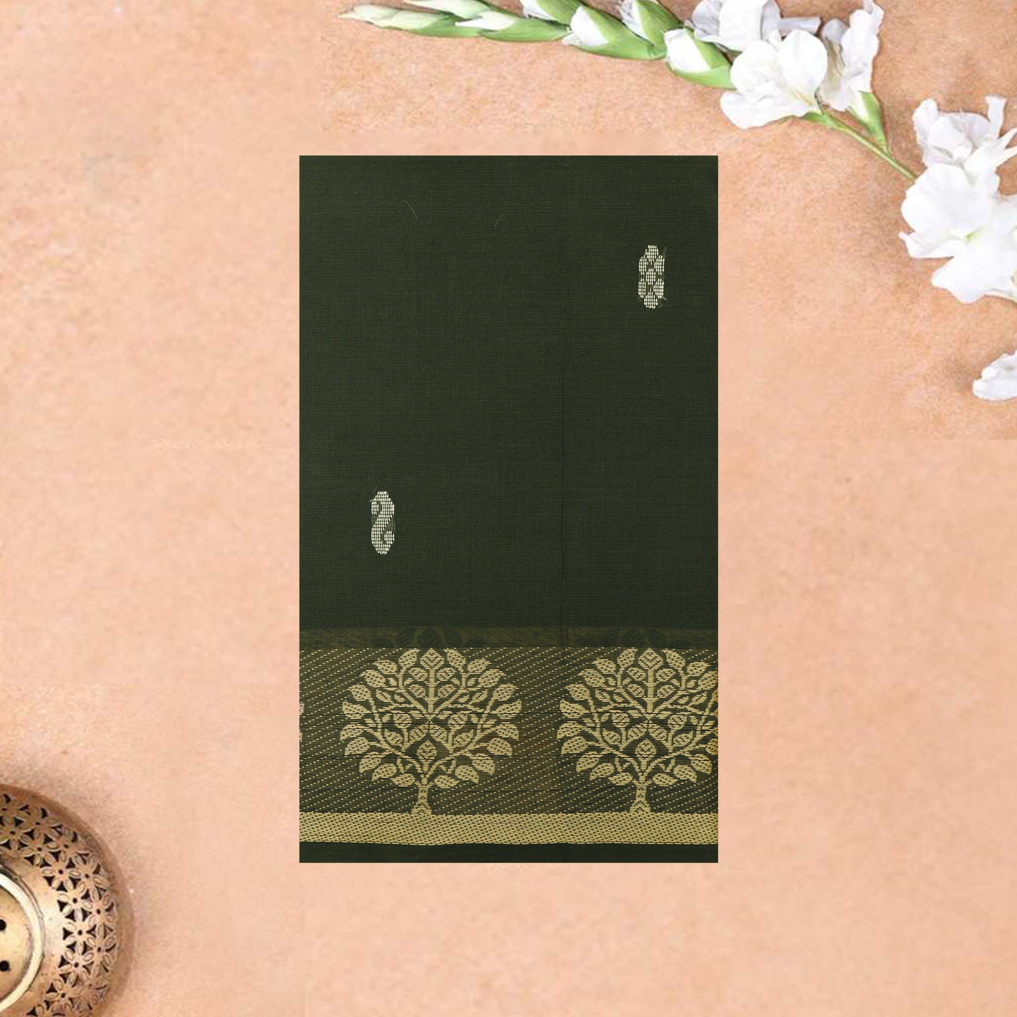 Moss Green Pure Cotton Saree without Blous