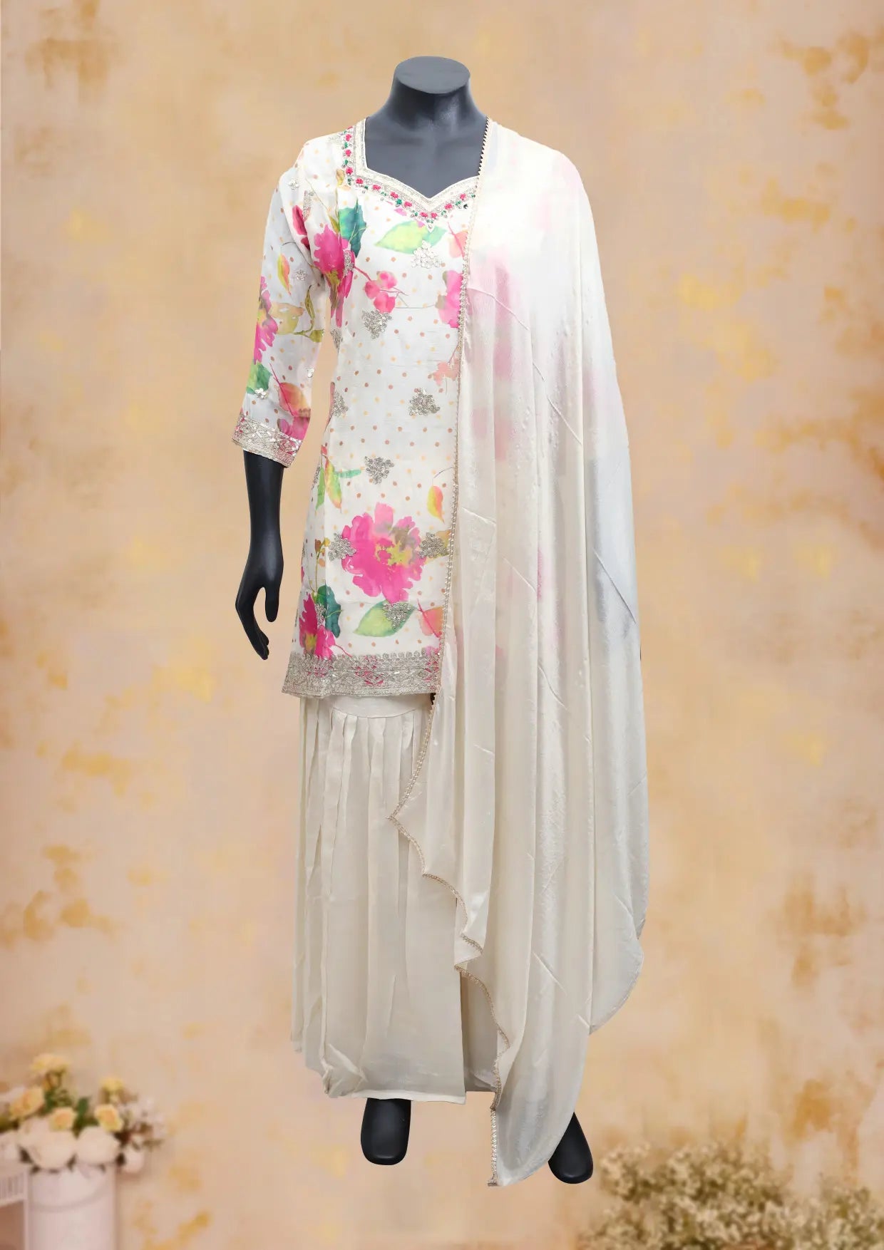 White Ladies Branded Readymade Sharara set