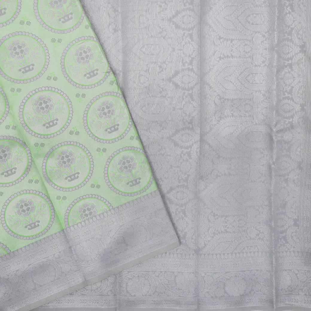 Light Green with Gray Litchi Silk Saree