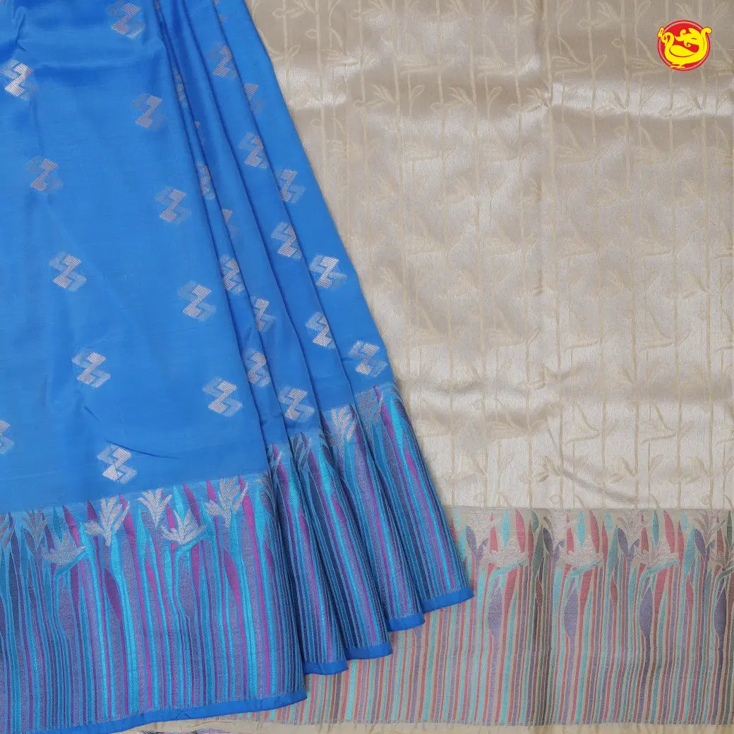 Light Blue with Sandal Soft Silk Saree