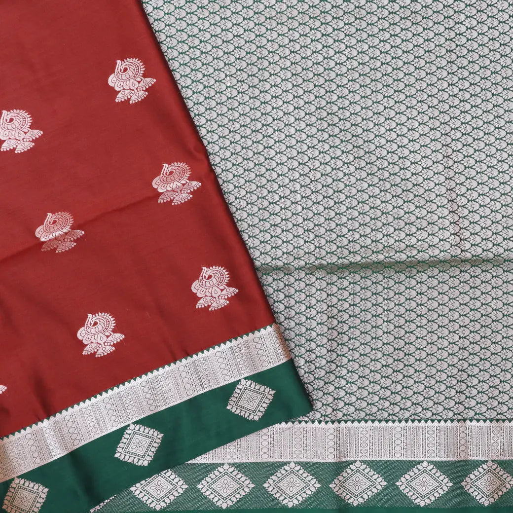 Maroon with Green Soft Silk Saree