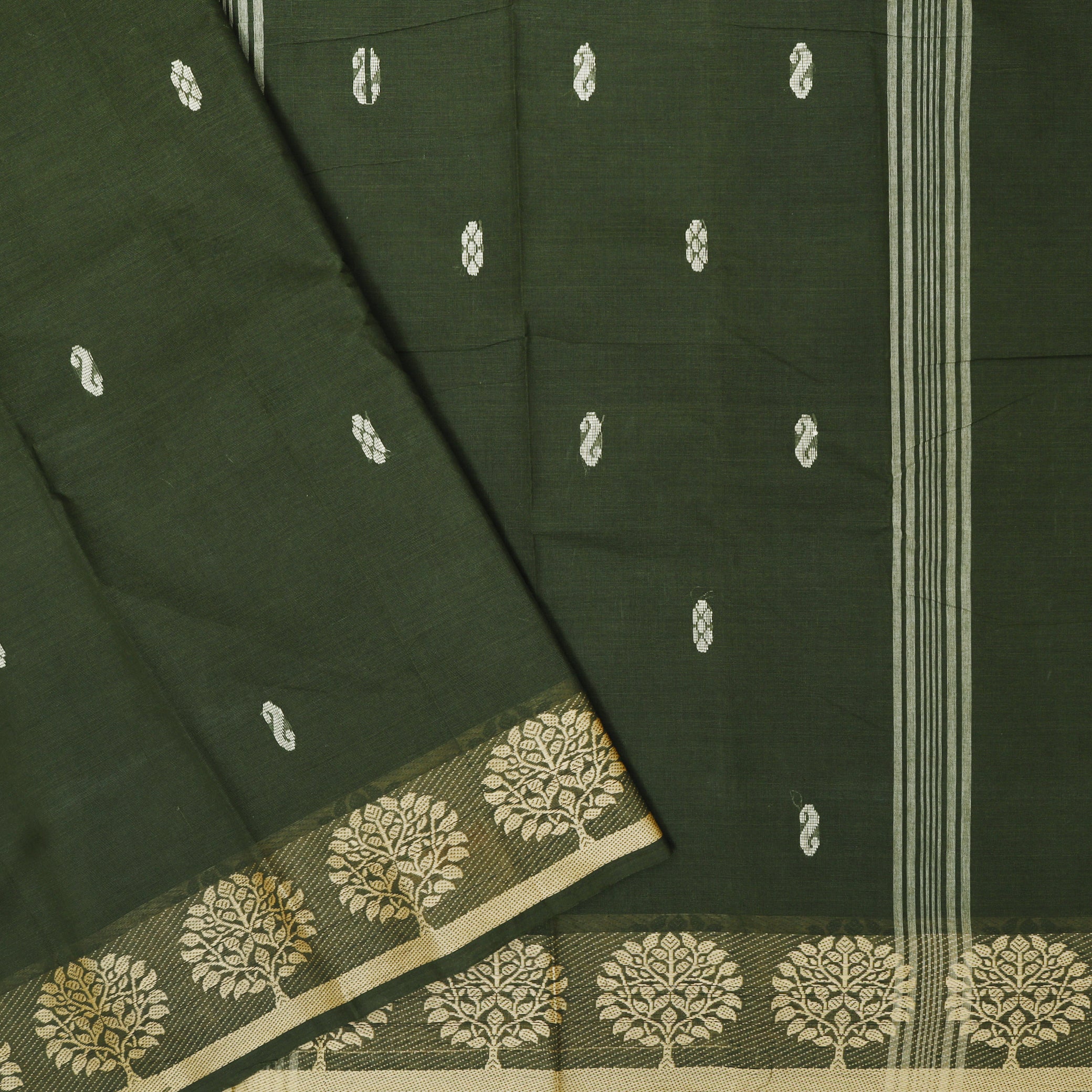 Moss Green Pure Cotton Saree without Blous
