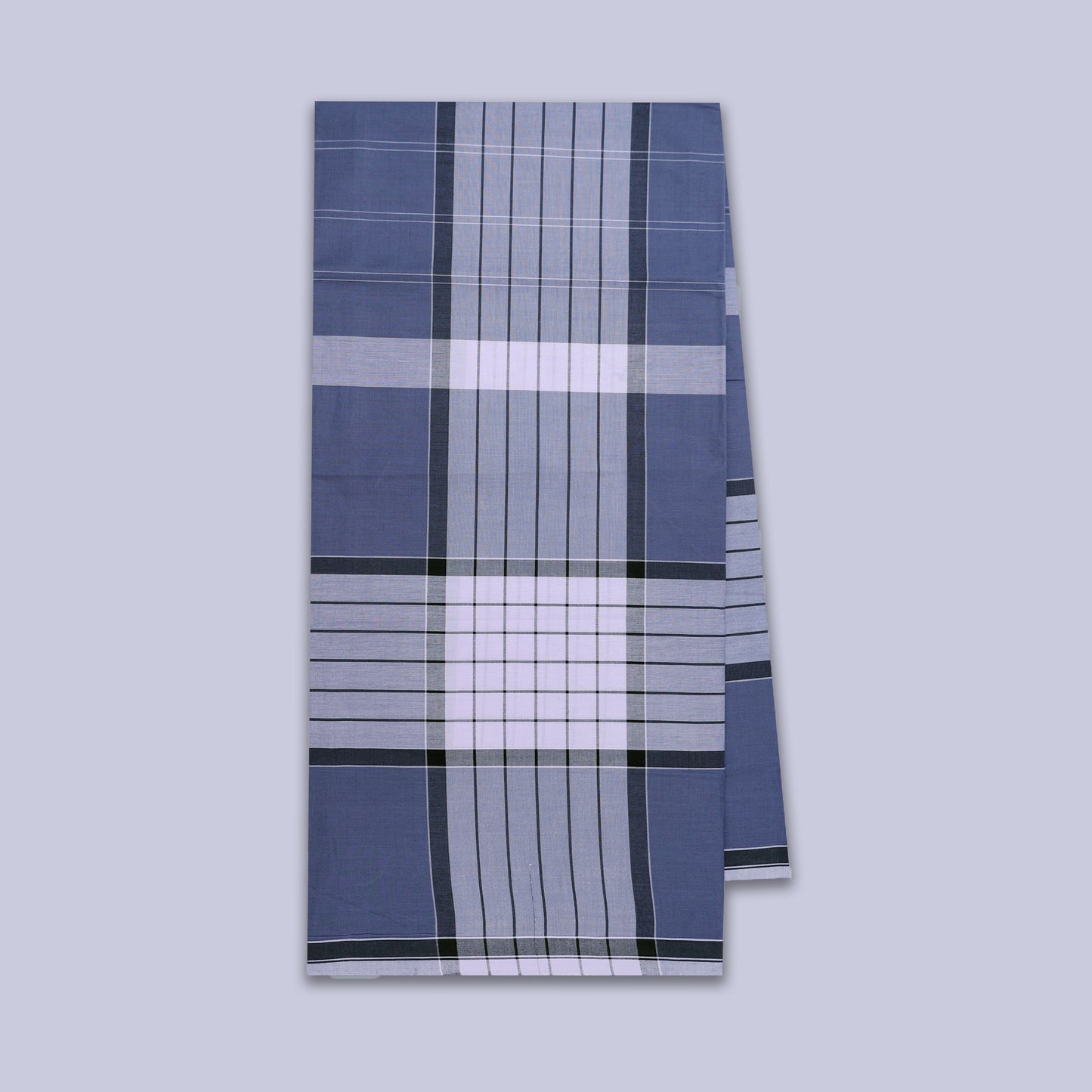 Men’s Grey With Light Blue Stripe Checked Cotton Stitched Lungi