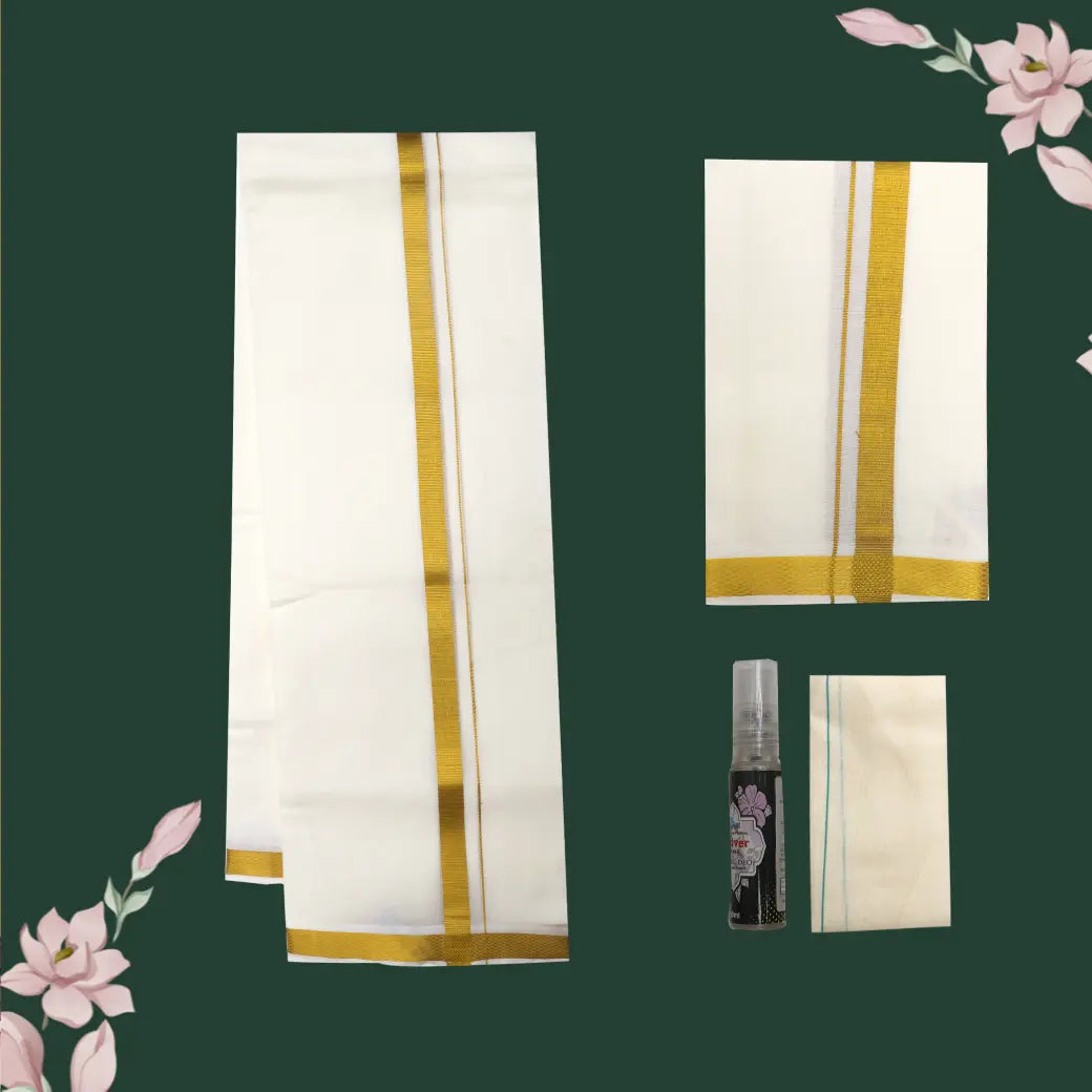 Cream with Gold Men’s Silk Readymade Shirt and Dhoti Set