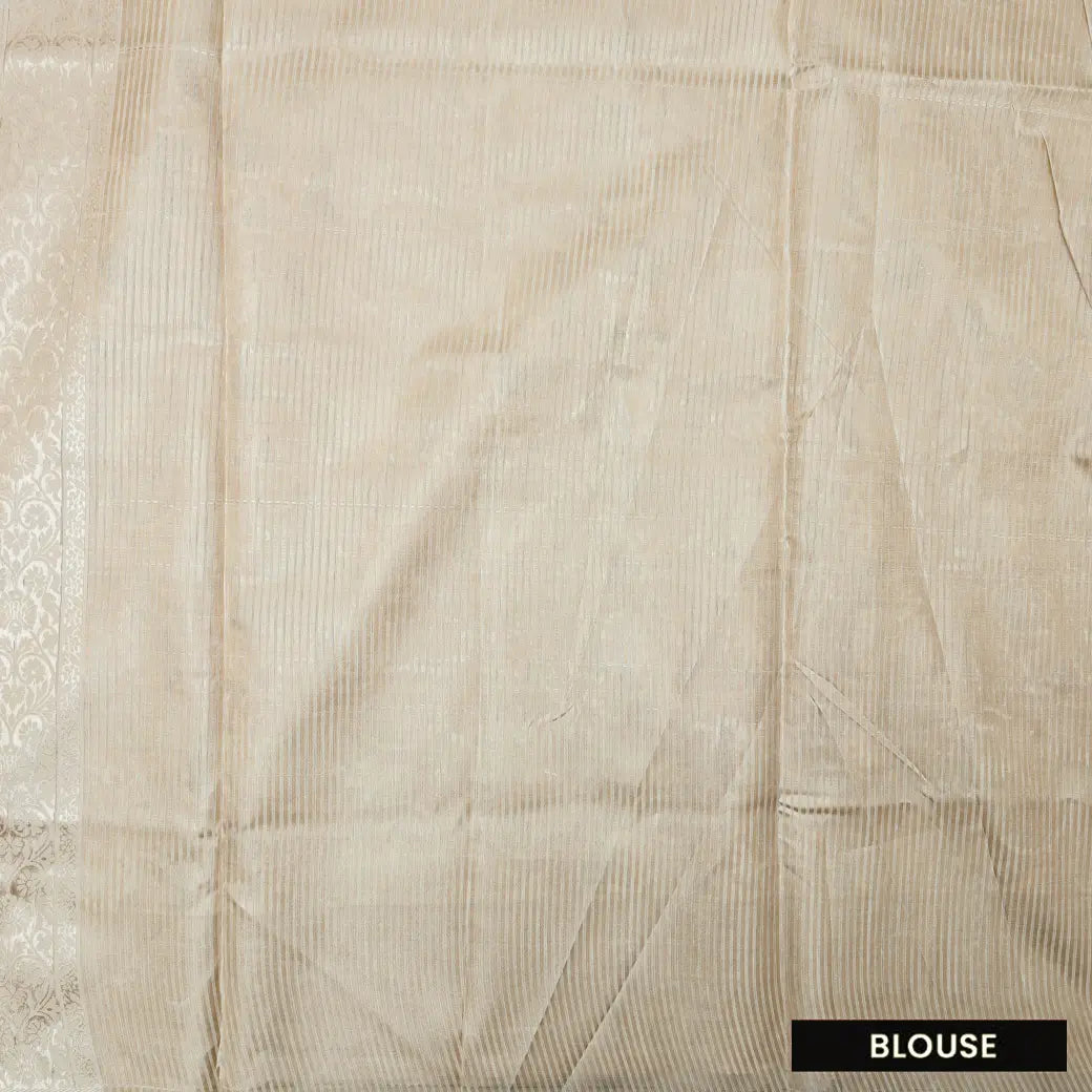 LIGHT CREAM WITH WHITE FLORAL GOLD COLOR JERRY LINEN JACQUARD SAREES