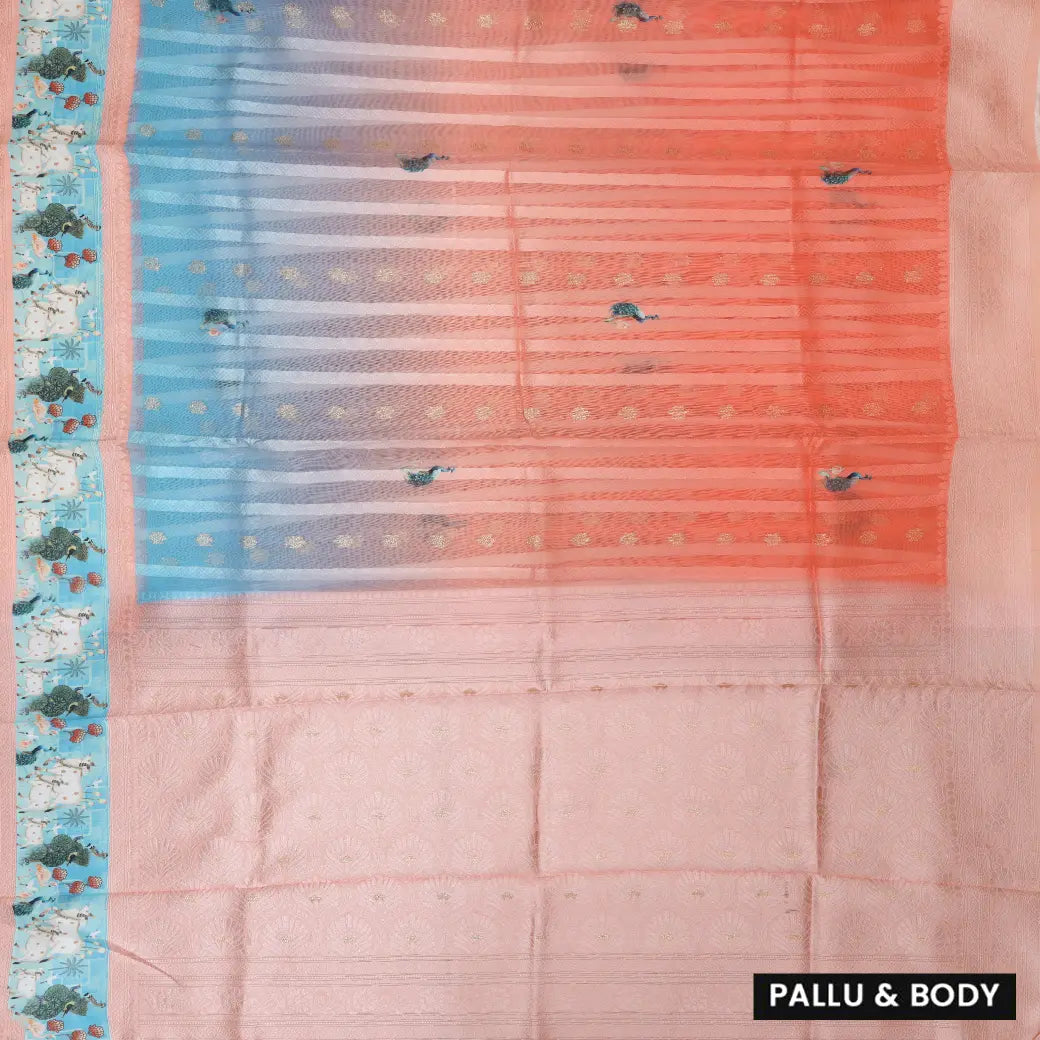 BLUE WITH LIGHTPINKSemi Burberry Silk Saree
