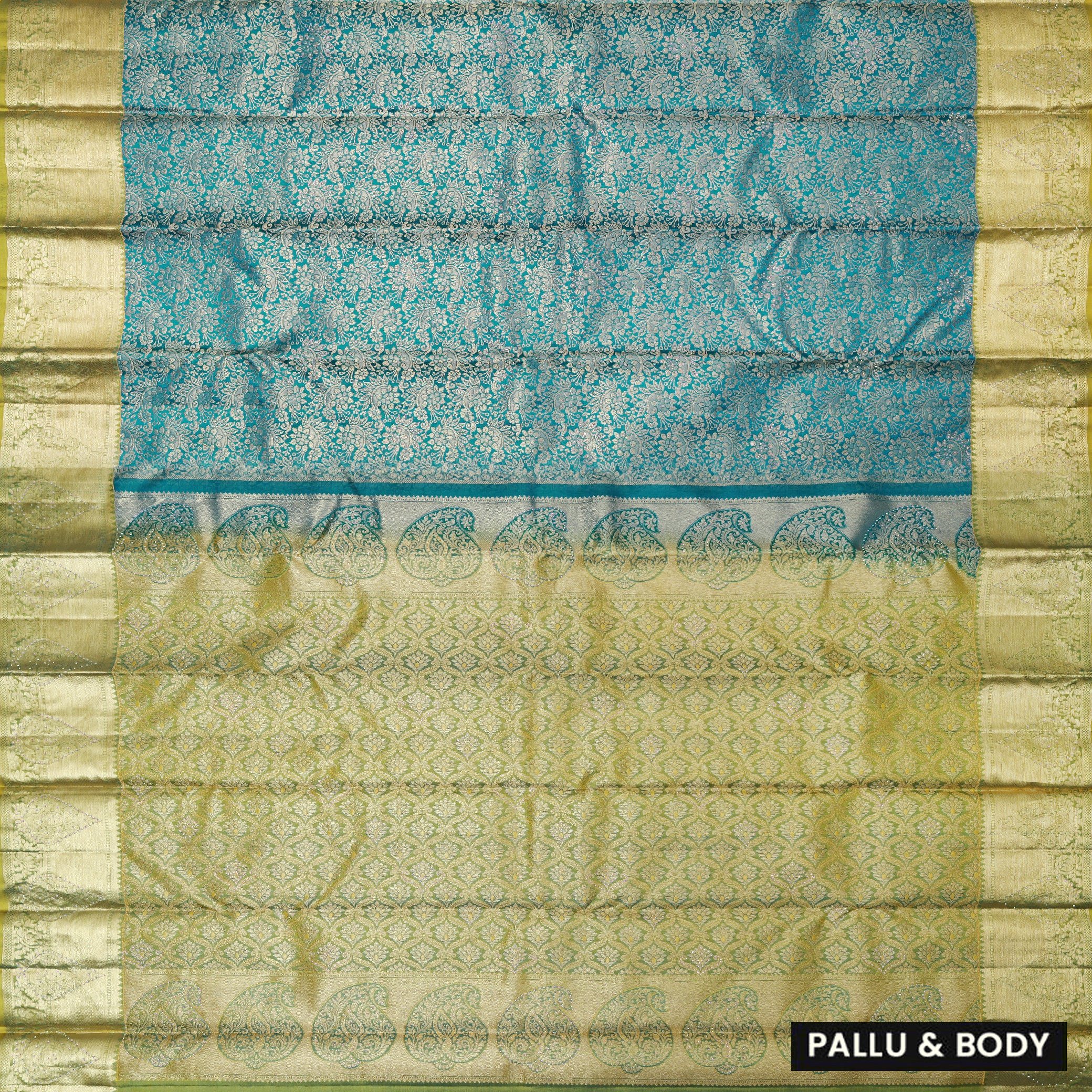 Turquoise blue colour pure Kanchipuram silk saree