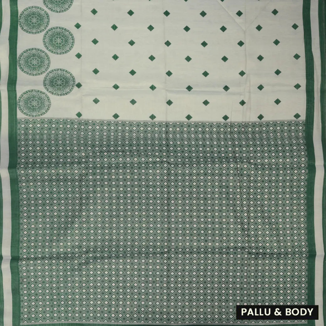 White with Green Tissue Silk Saree