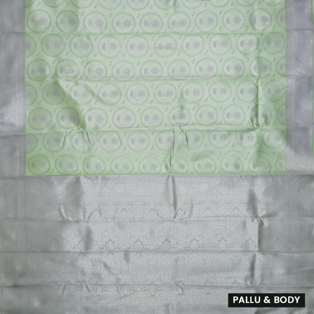 Light Green with Gray Litchi Silk Saree