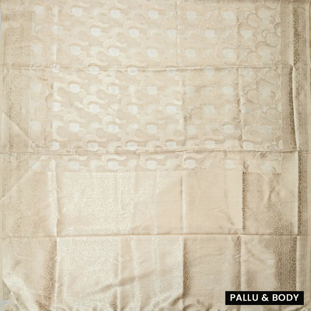 LIGHT CREAM WITH WHITE FLORAL GOLD COLOR JERRY LINEN JACQUARD SAREES