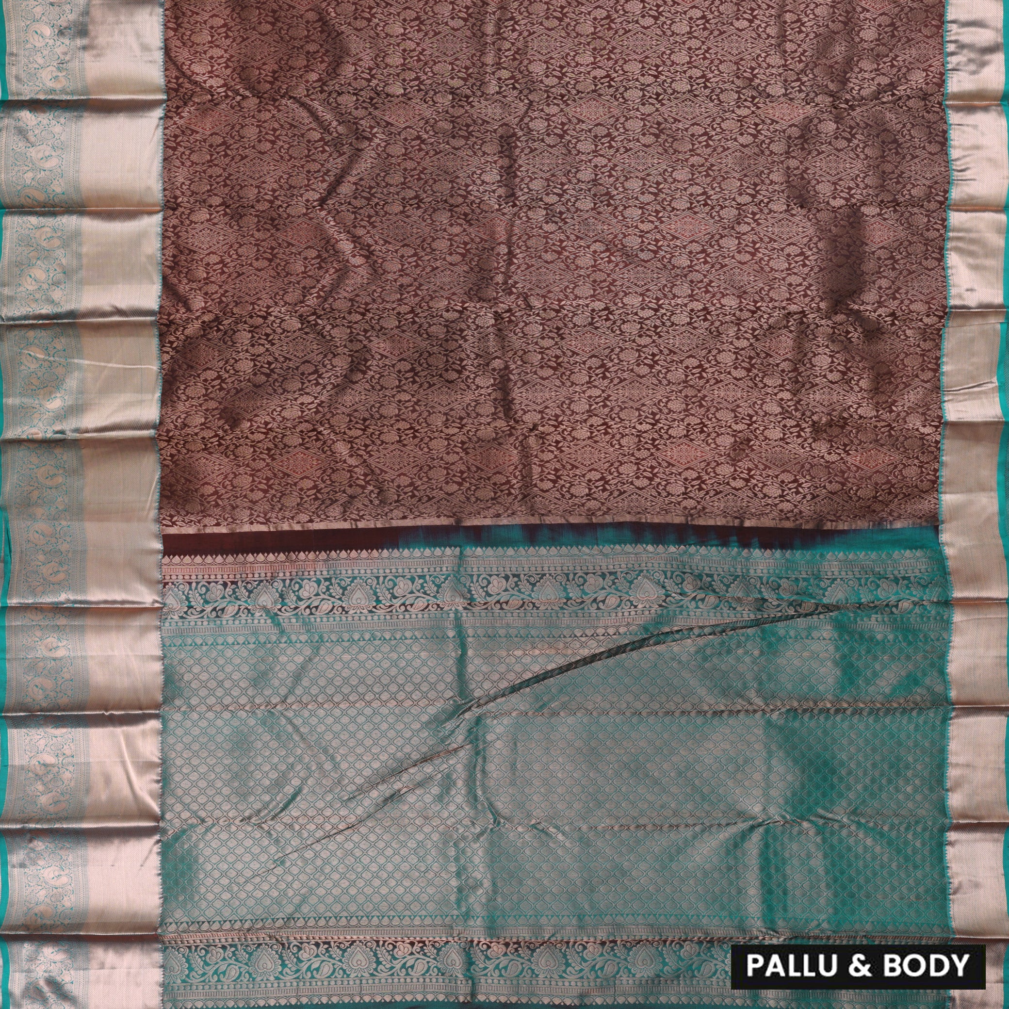 Dark Brown With Green Wedding Silk Saree