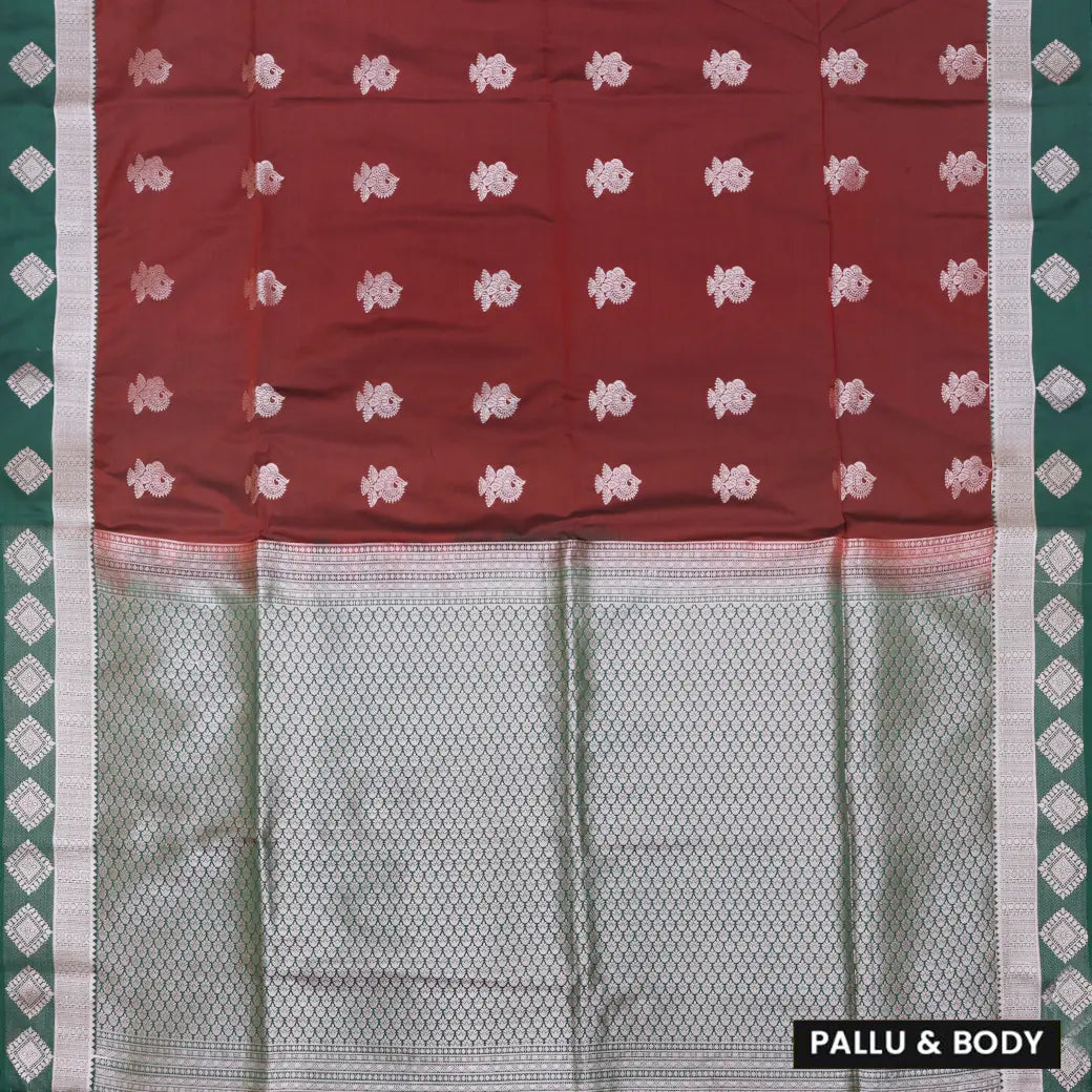 Maroon with Green Soft Silk Saree