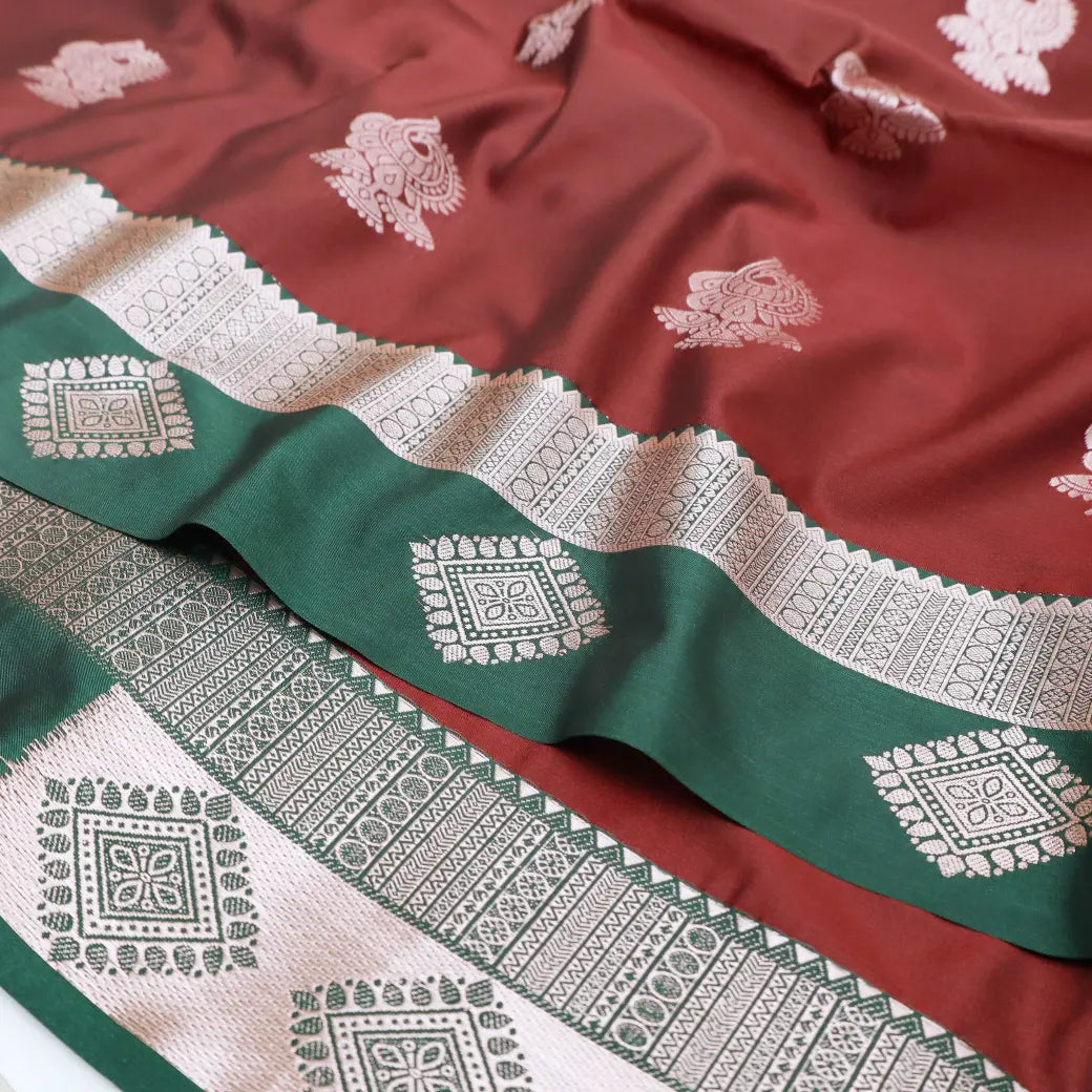 Maroon with Green Soft Silk Saree