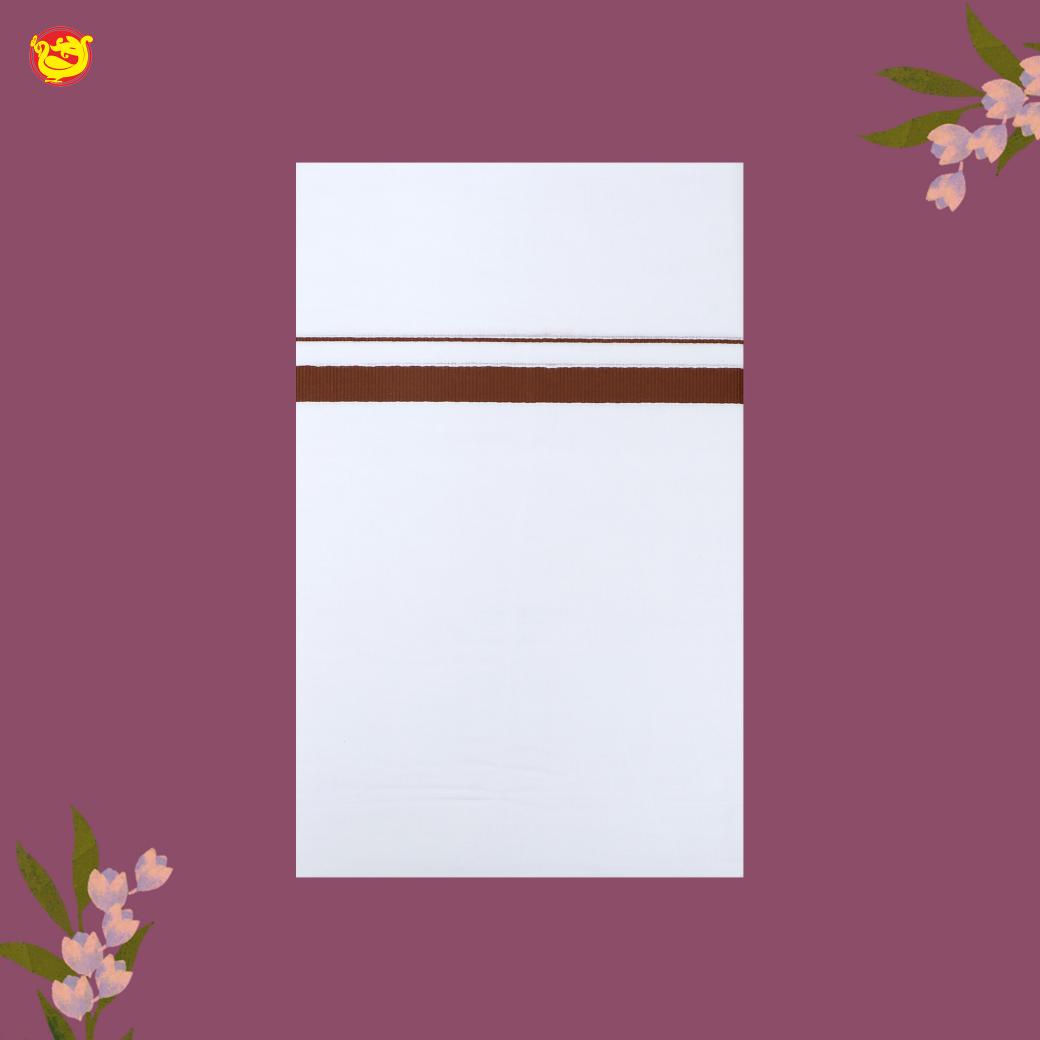 White with BROWN Fancy Border Single Layer Cotton Men’s Dhoti