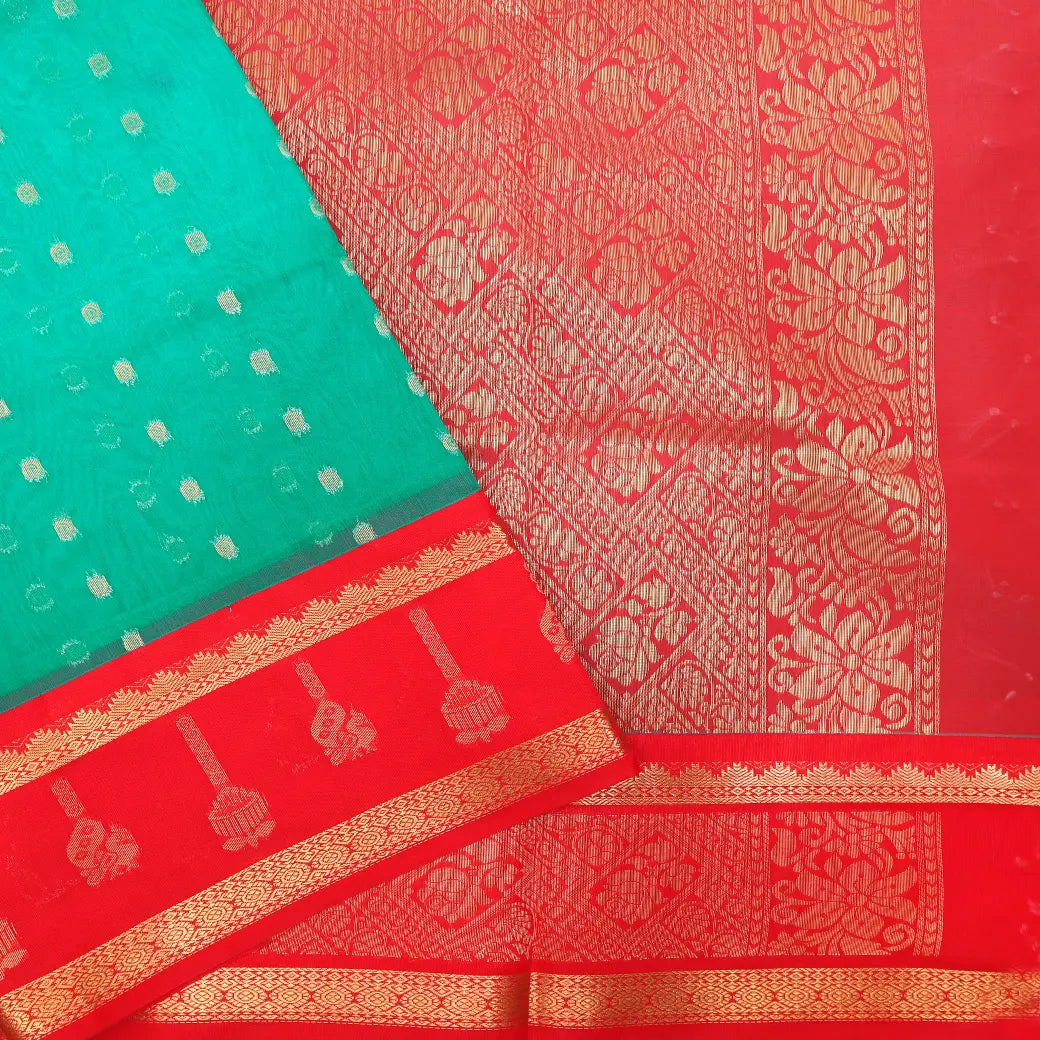 Green With Red Semi Silk Cotton Saree