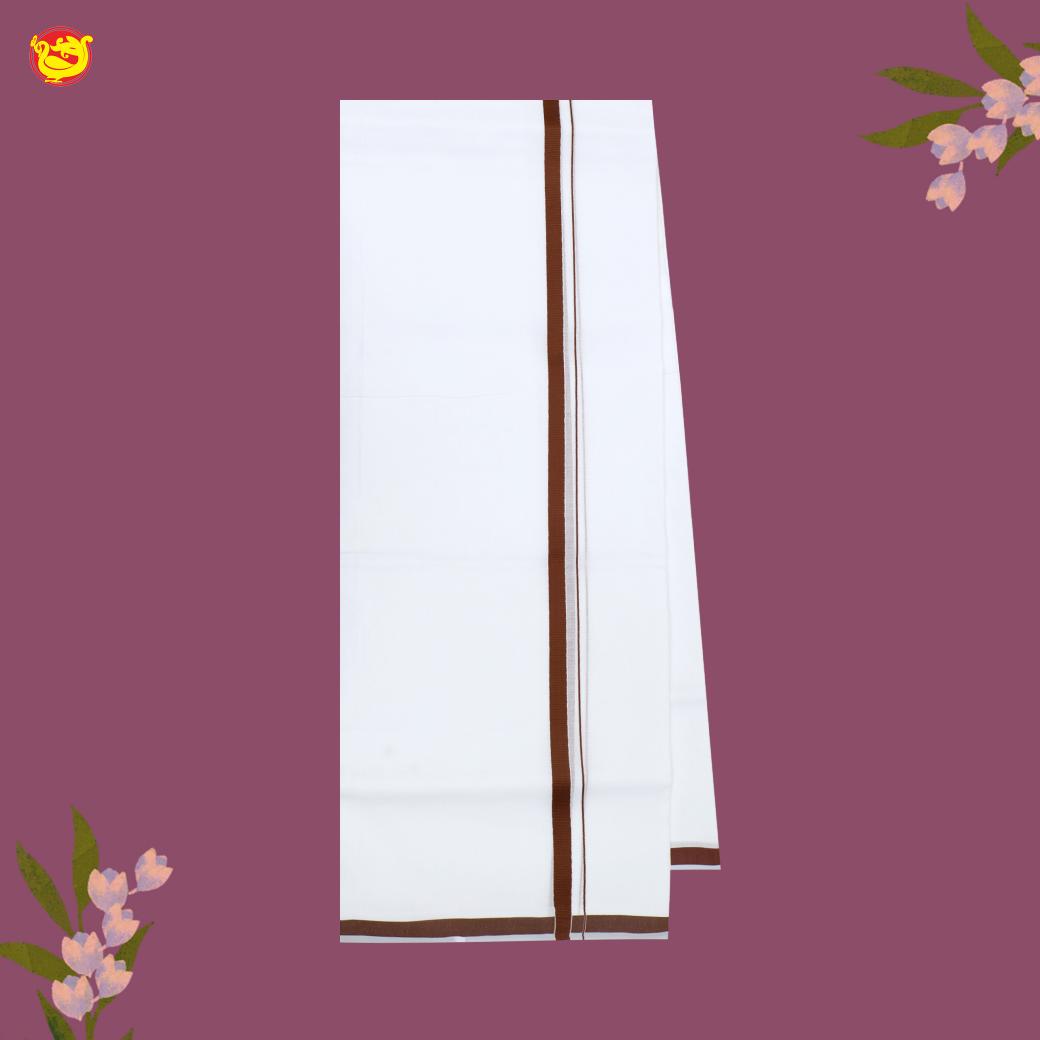 White with BROWN Fancy Border Single Layer Cotton Men’s Dhoti