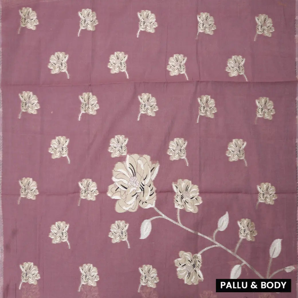 Light Purple Linen Digital Cotton Saree